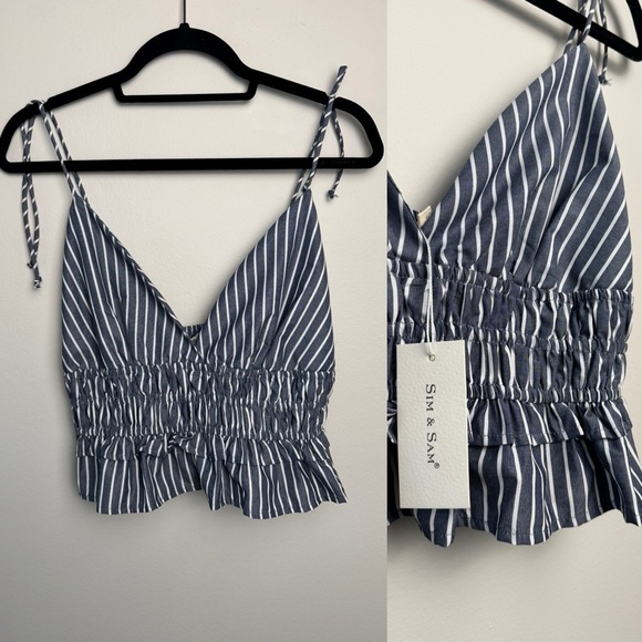Sim & Sam Tops - Sim & Sam Backless Scrunch Tank Top Blue & White Stripes NWT